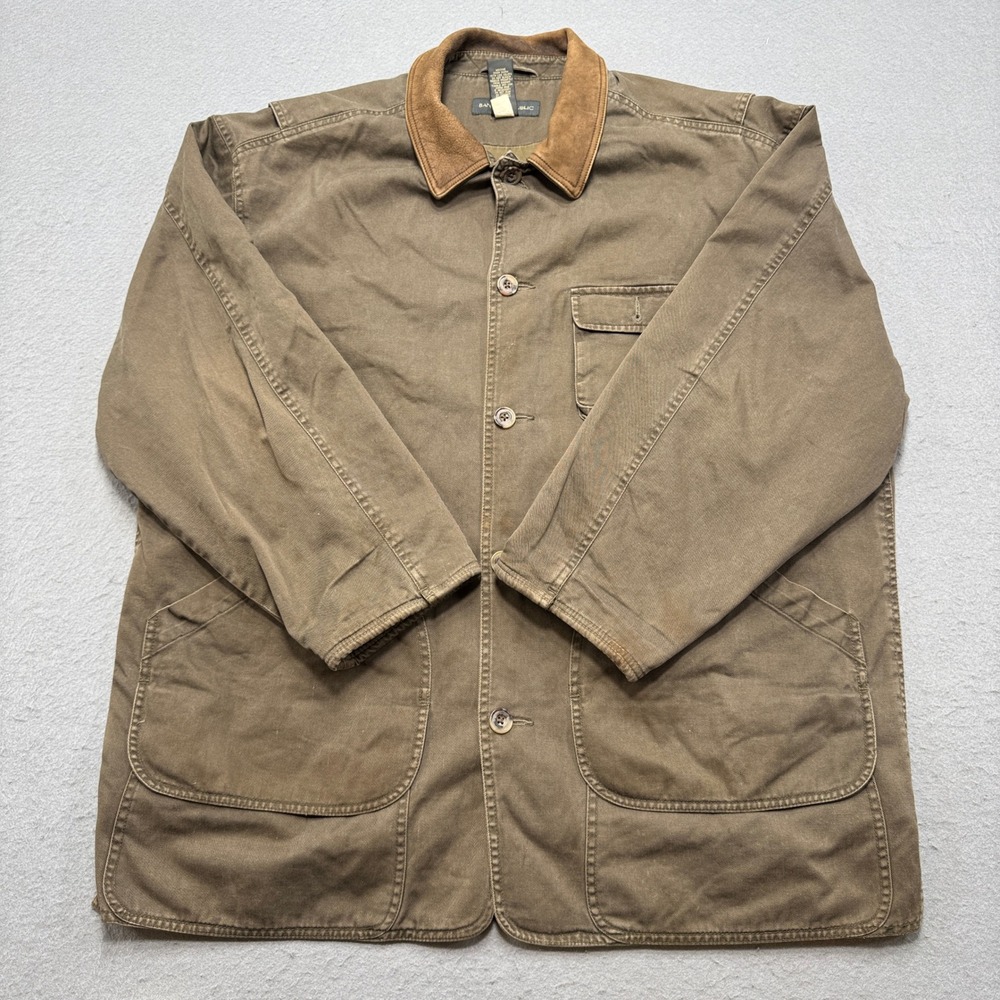 Banana Republic Jacket Men's Large Brown Leather Collar Field Chore Barn Coat